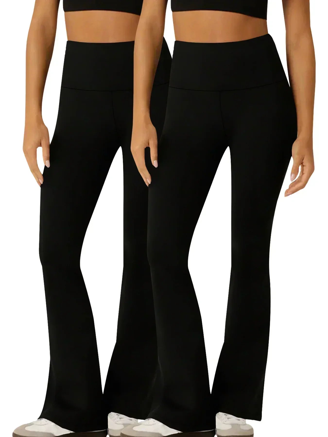 Two Pack Womens Flare Pants Tummy Control Bell Bottoms
