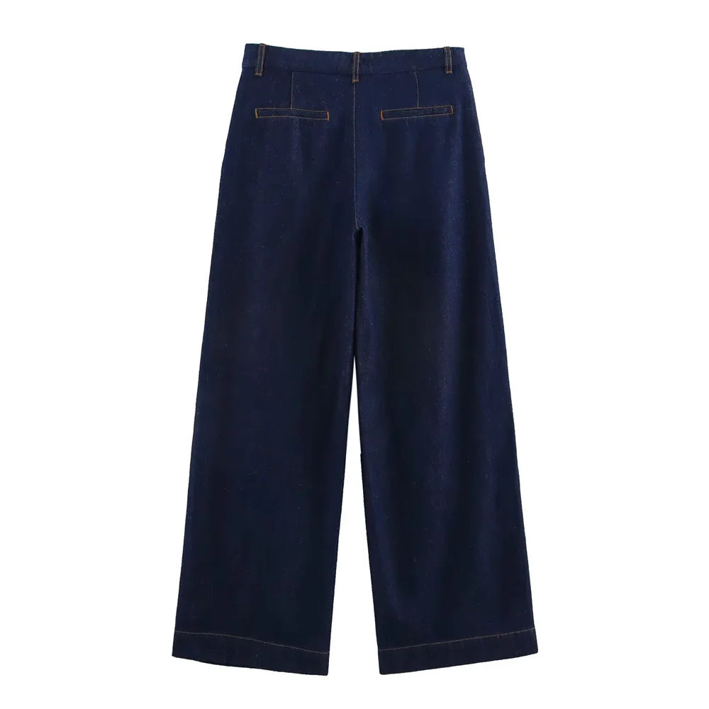 UNIZERA Denim Set Women Loose Fit Shirt And Wide Leg Pants