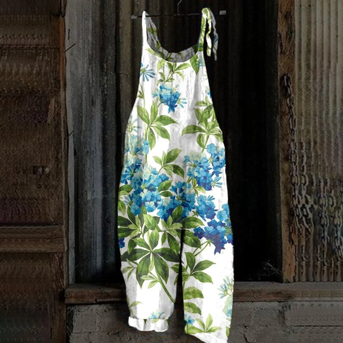 Womens Jumpsuit Print Casual Vintage Cotton Linen Summer