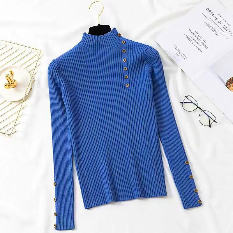 2023 Women Autumn Knitted Slim Cotton Turtleneck Sweater