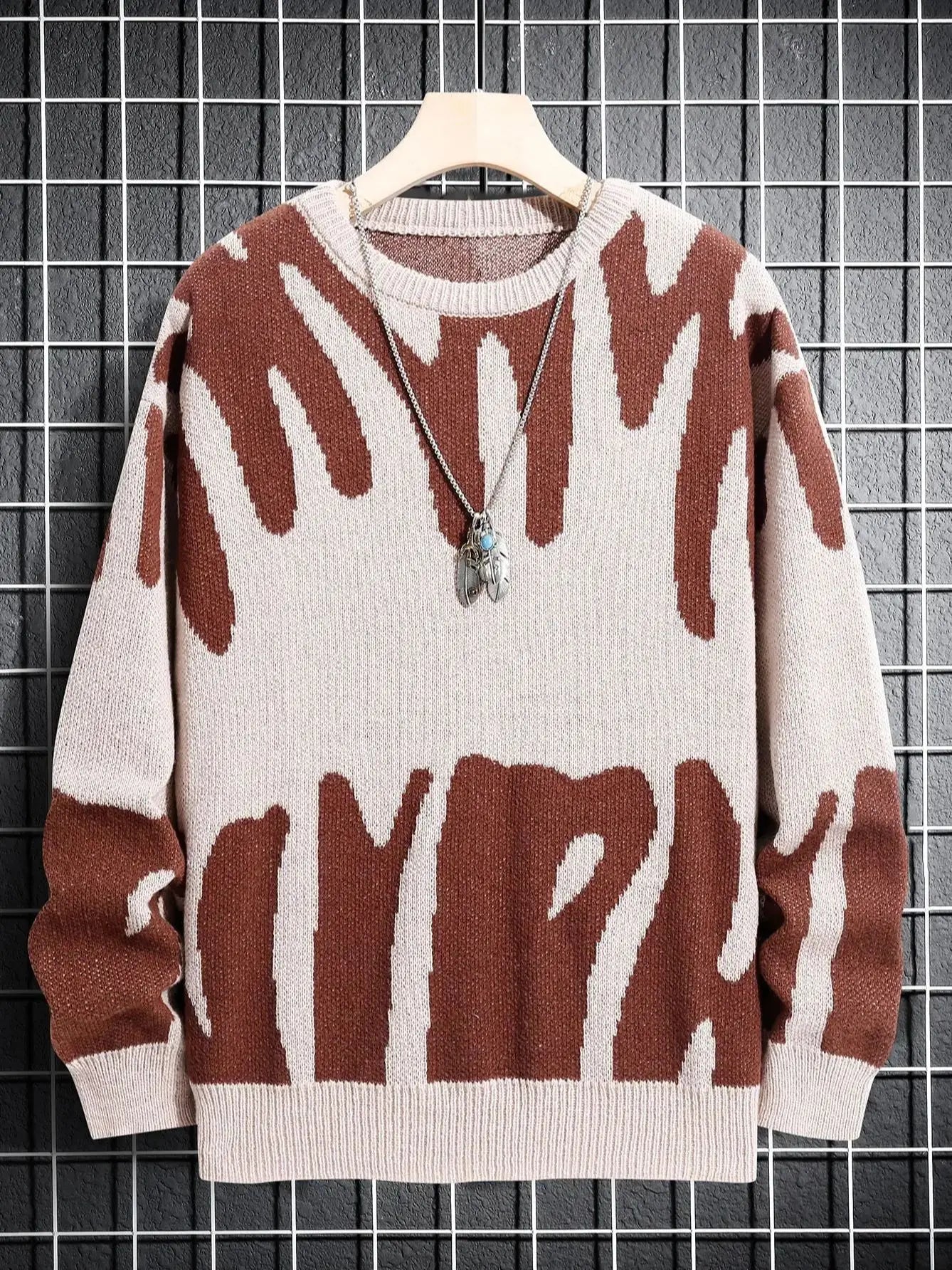 Autumn Winter Irregular Jacquard Pullover Sweater For Men