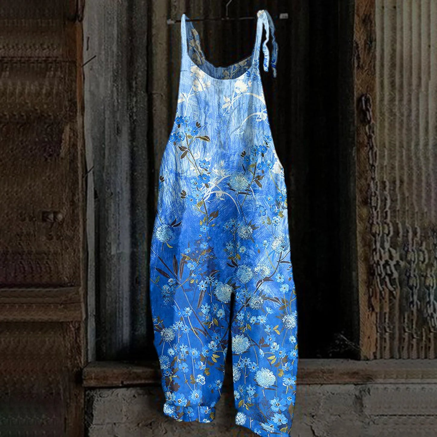 Womens Jumpsuit Print Casual Vintage Cotton Linen Summer