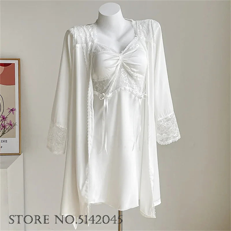 Temptation Lace Nightgown And Robe Set Satin Sleepwear
