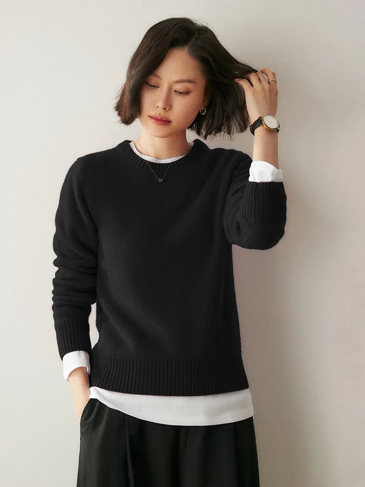 Chic O Neck Cashmere Sweater For Women Solid Color Pullover