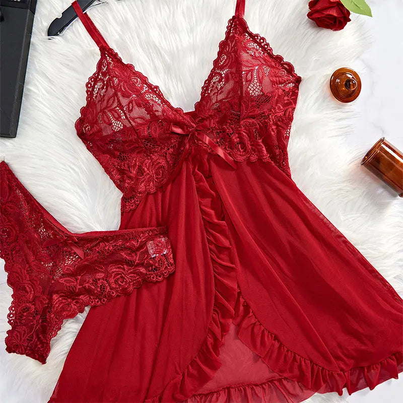 2025 Lace Sleeping Robe Nightgown Set Plus Size Sleepwear