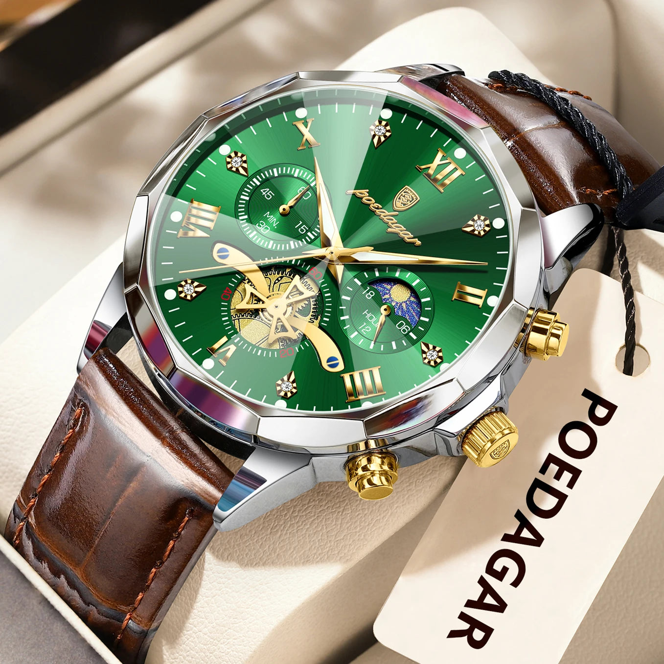 POEDAGAR Men Wristwatch Quartz Waterproof Chronograph