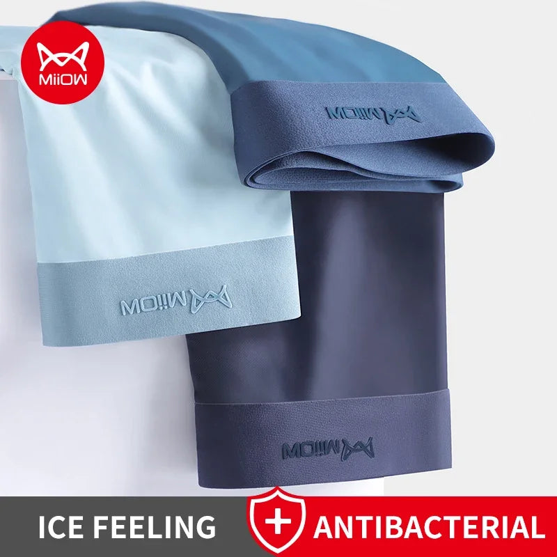 MiiOW Ice Silk Men Boxer Underwear 3Pcs Seamless Trunks