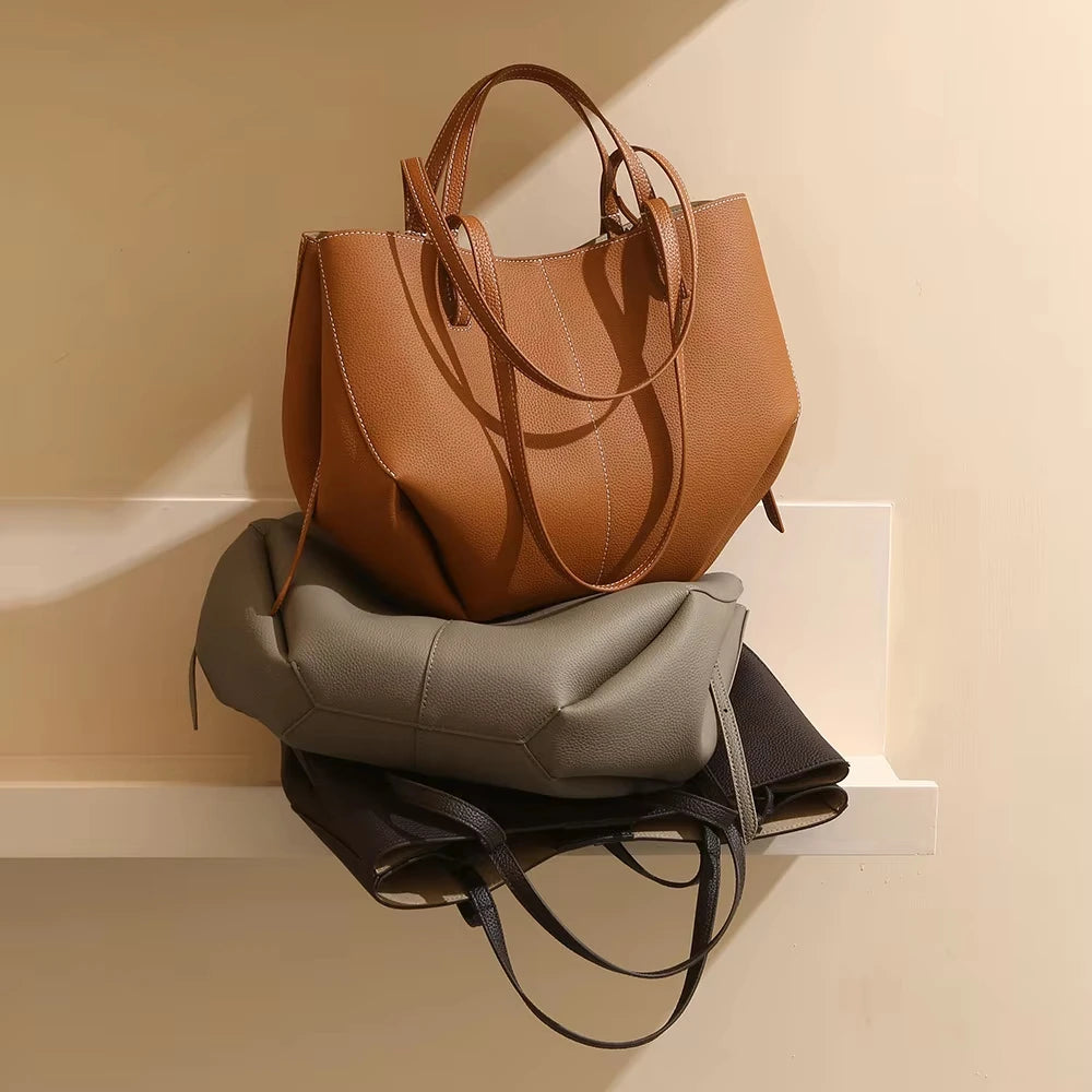 Luxury Designer Leather Bucket Bag for Women Large Capacity