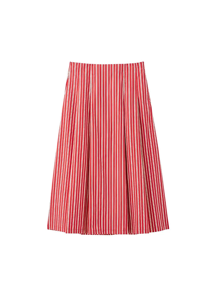 Striped Backless Blouse And Side Zip Mini Skirt Set