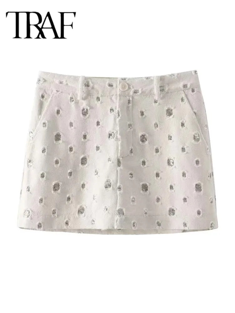 Traf Elegant Sequin Skirt Set For Women 2 Piece Vest Suit