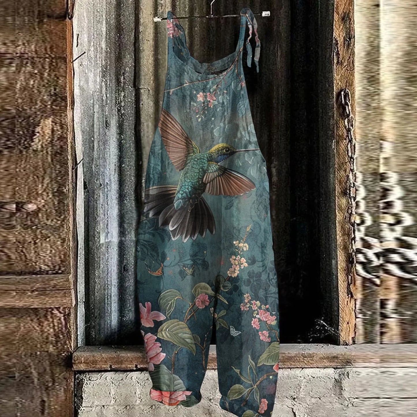 Floral Print Womens Jumpsuit Casual Loose Shoulder Strap