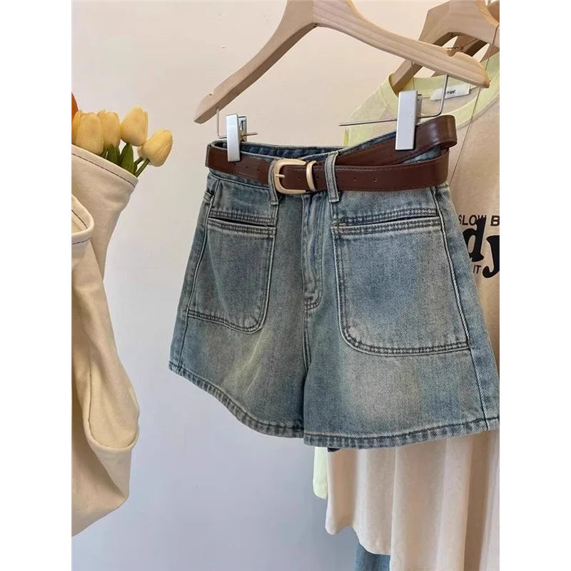 Plus Size High Waist Wide Leg Jeans Women Blue Denim Retro