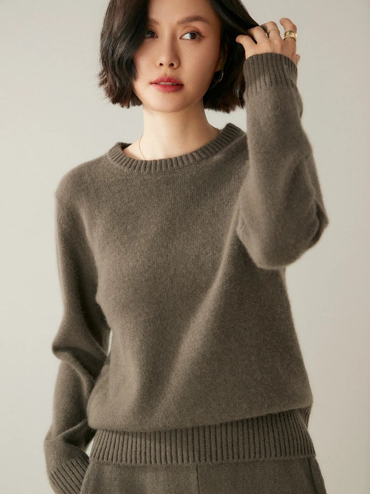 Chic O Neck Cashmere Sweater For Women Solid Color Pullover