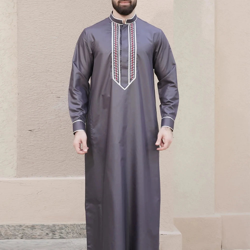 2024 Muslim Men Hand Embroidered Abaya Thobe Saudi Style