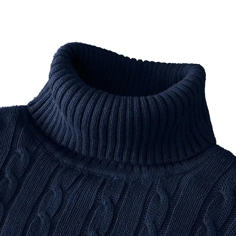 Autumn Mens Long Sleeve Knitted Sweater Slim Fit Turtleneck