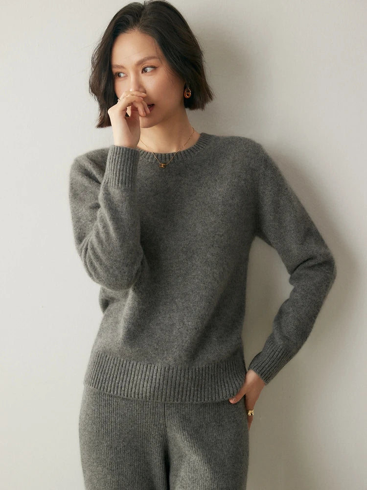 Chic O Neck Cashmere Sweater For Women Solid Color Pullover
