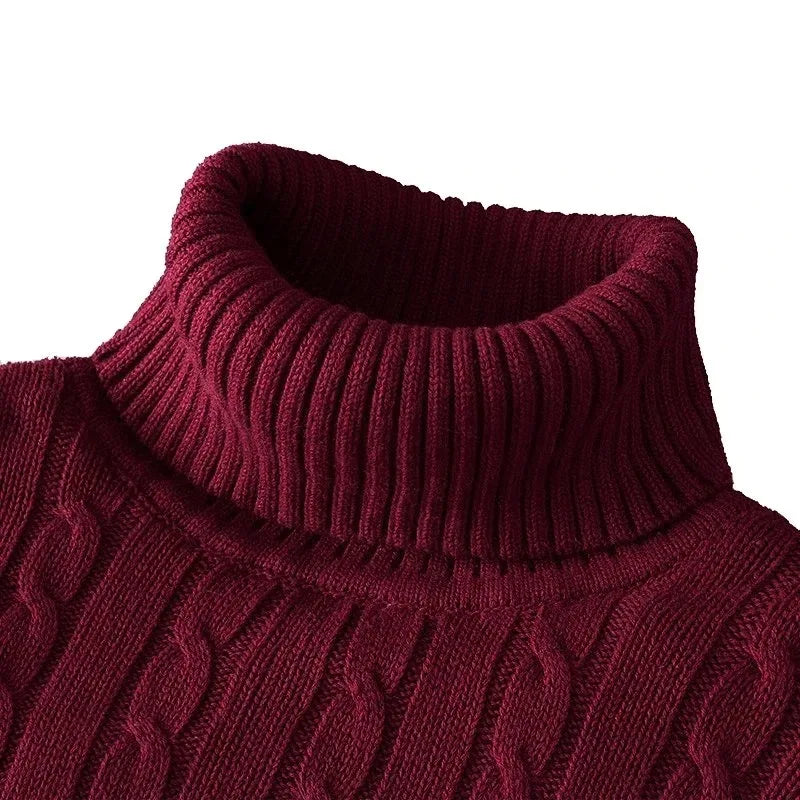 Autumn Mens Long Sleeve Knitted Sweater Slim Fit Turtleneck