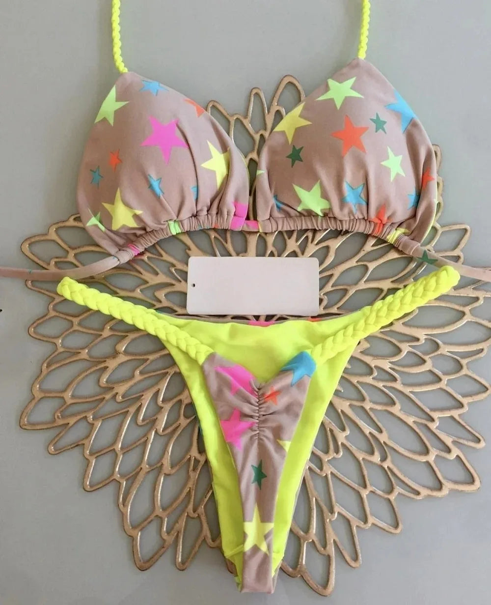 Womens Bikini Split Print Swimwear G String Beach Holiday