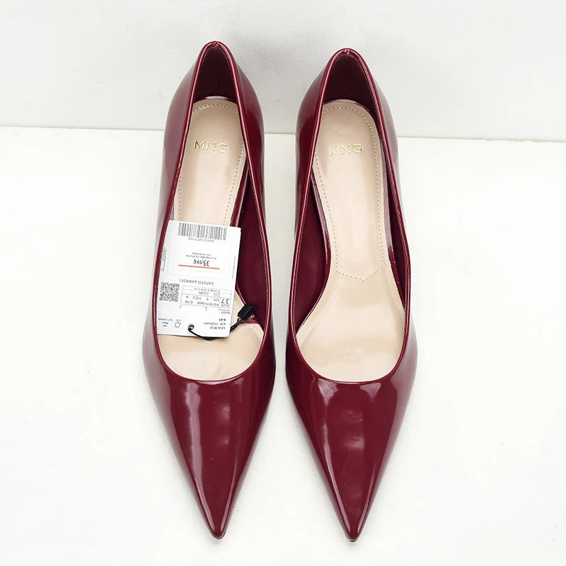 Wine Red Pointed Toe Women Mid Heel Shoes Casual Everyday