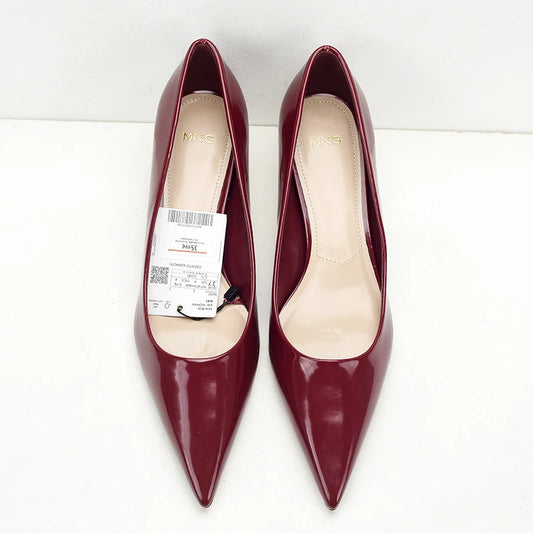 Wine Red Pointed Toe Women Mid Heel Shoes Casual Everyday