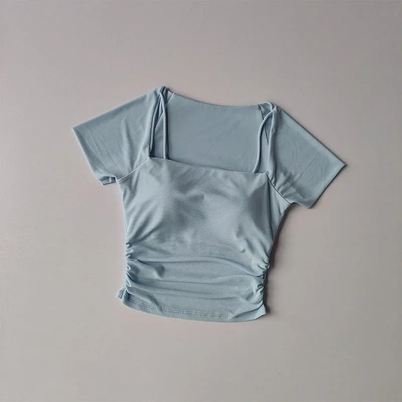 Summer Two Piece Yoga Dress Chest Cushion Sports Mesh Top