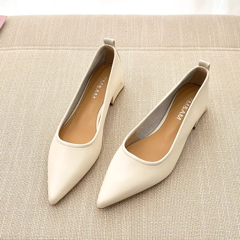 French Nude Single Shoes Soft Leather For Commuting Office