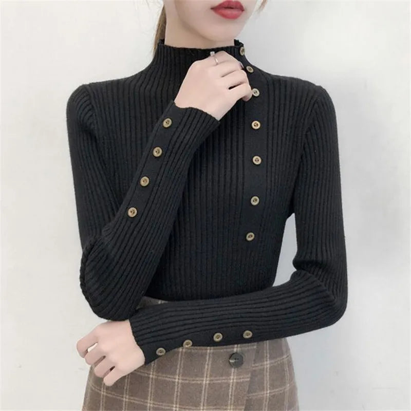 2023 Women Autumn Knitted Slim Cotton Turtleneck Sweater