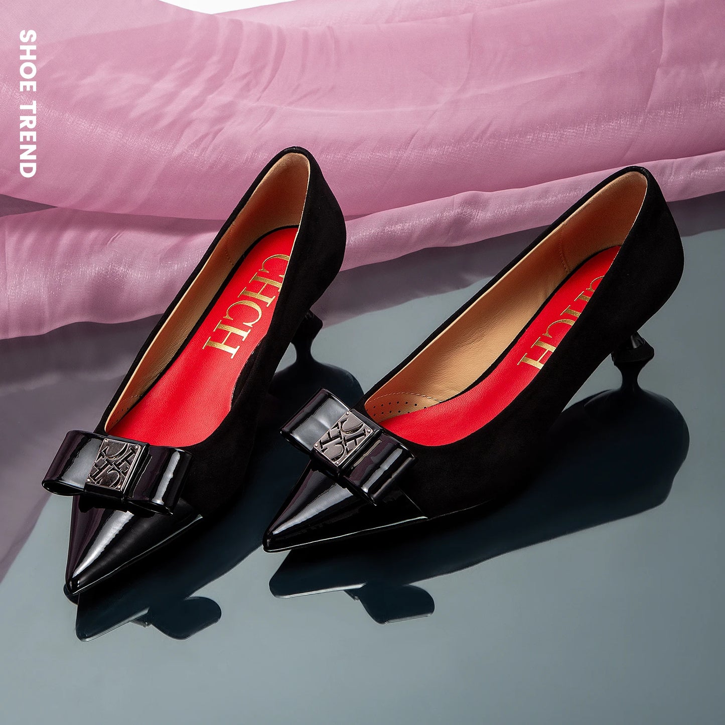 CHCH Velvet Winter Heels For Women 5cm Black Pumps Classic