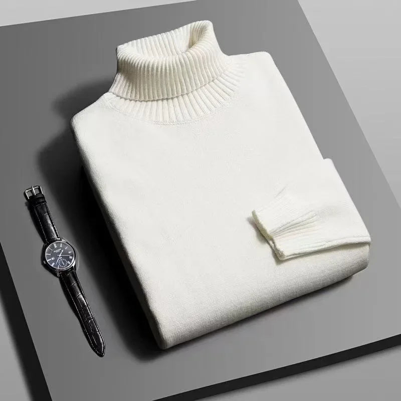 Autumn Mens Knitted Turtleneck Sweater Slim Fit Long Sleeve