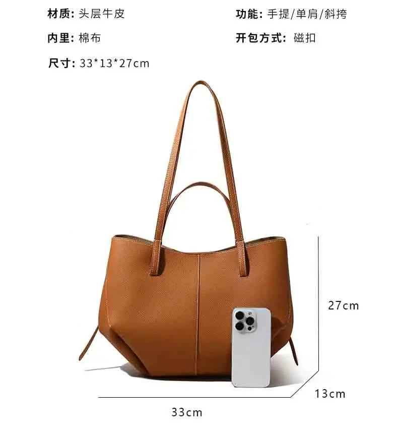 Luxury Designer Leather Bucket Bag for Women Large Capacity