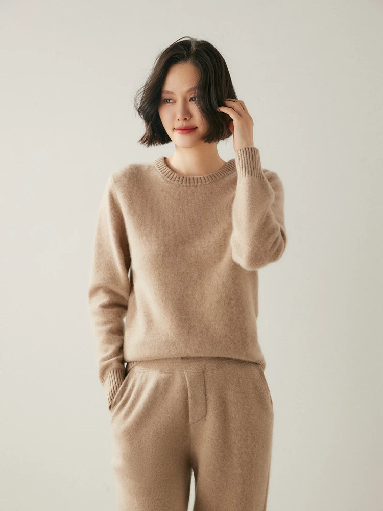 Chic O Neck Cashmere Sweater For Women Solid Color Pullover