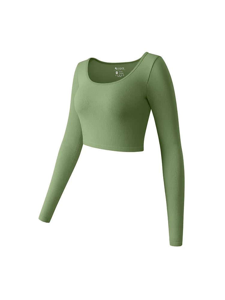 Womens Yoga Top Long Sleeve Round Neck Seamless Gym Wear