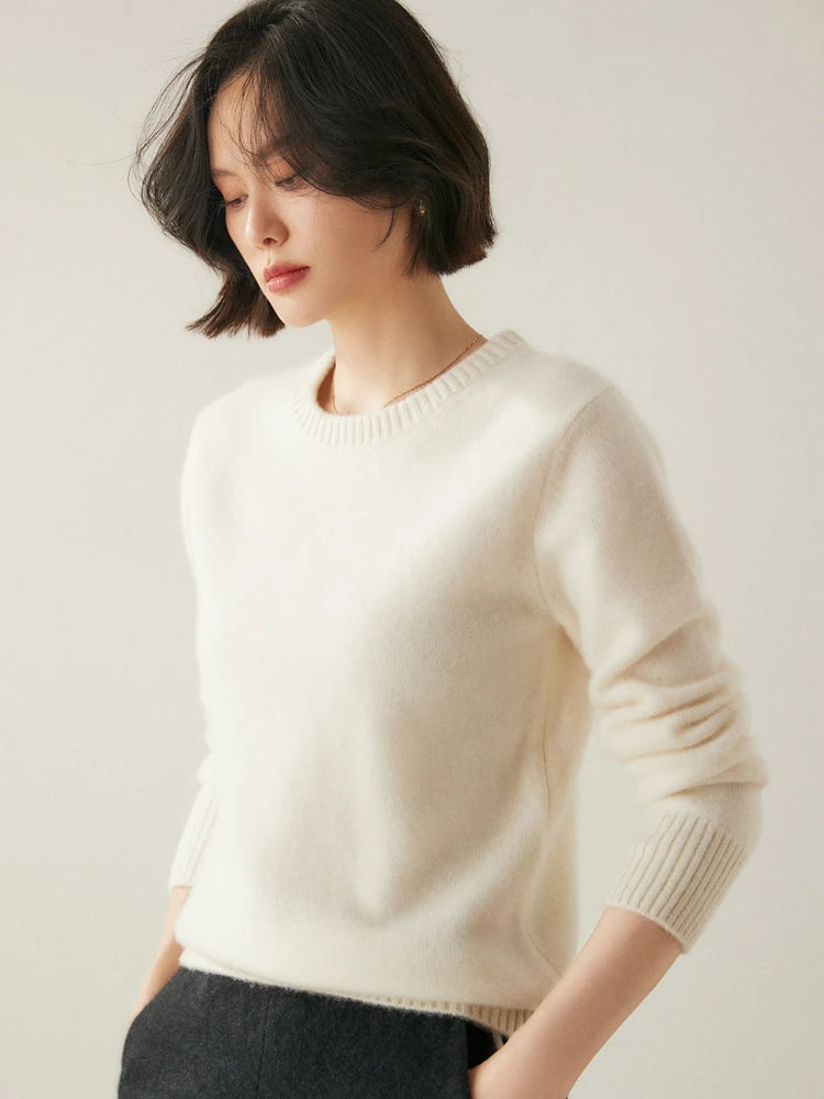 Chic O Neck Cashmere Sweater For Women Solid Color Pullover