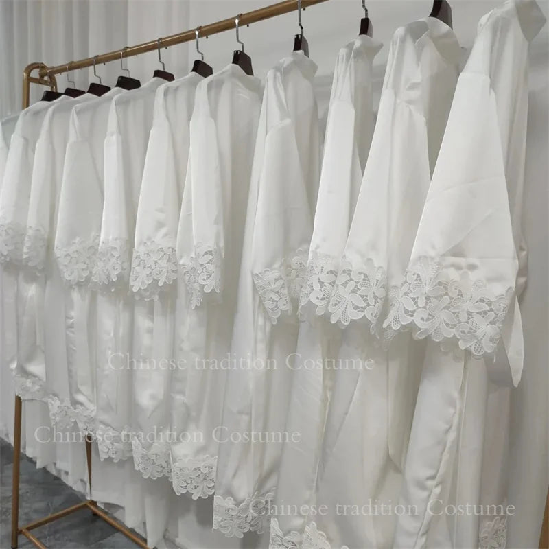 White Wedding Robe Embroidered Mother Bride Kimono Gown