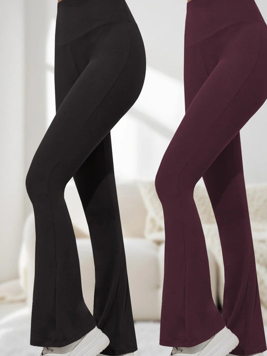 Two Pack Womens Flare Pants Tummy Control Bell Bottoms