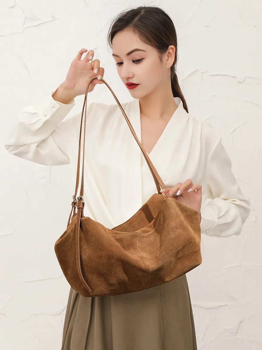 Autumn Winter Suede Tote Bag Frosted Cowhide Accents