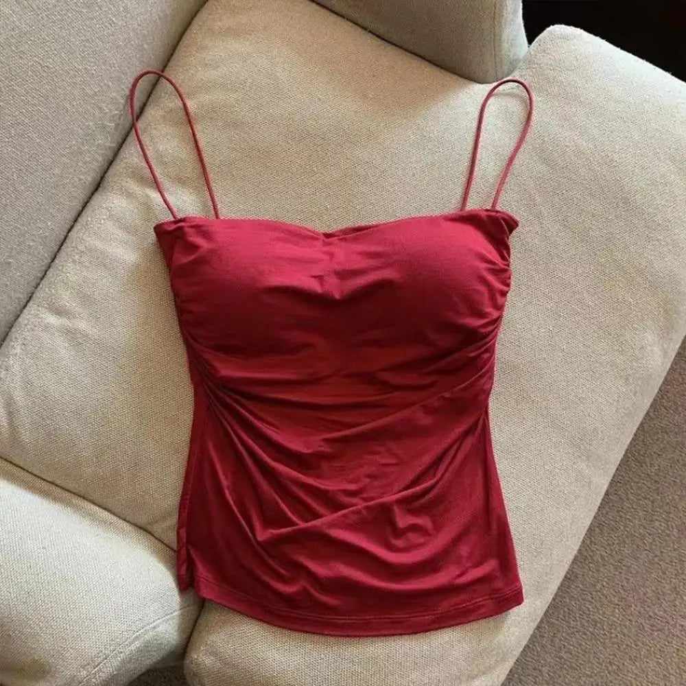 Women Summer Camisole Tank Built In Bra Spaghetti Straps