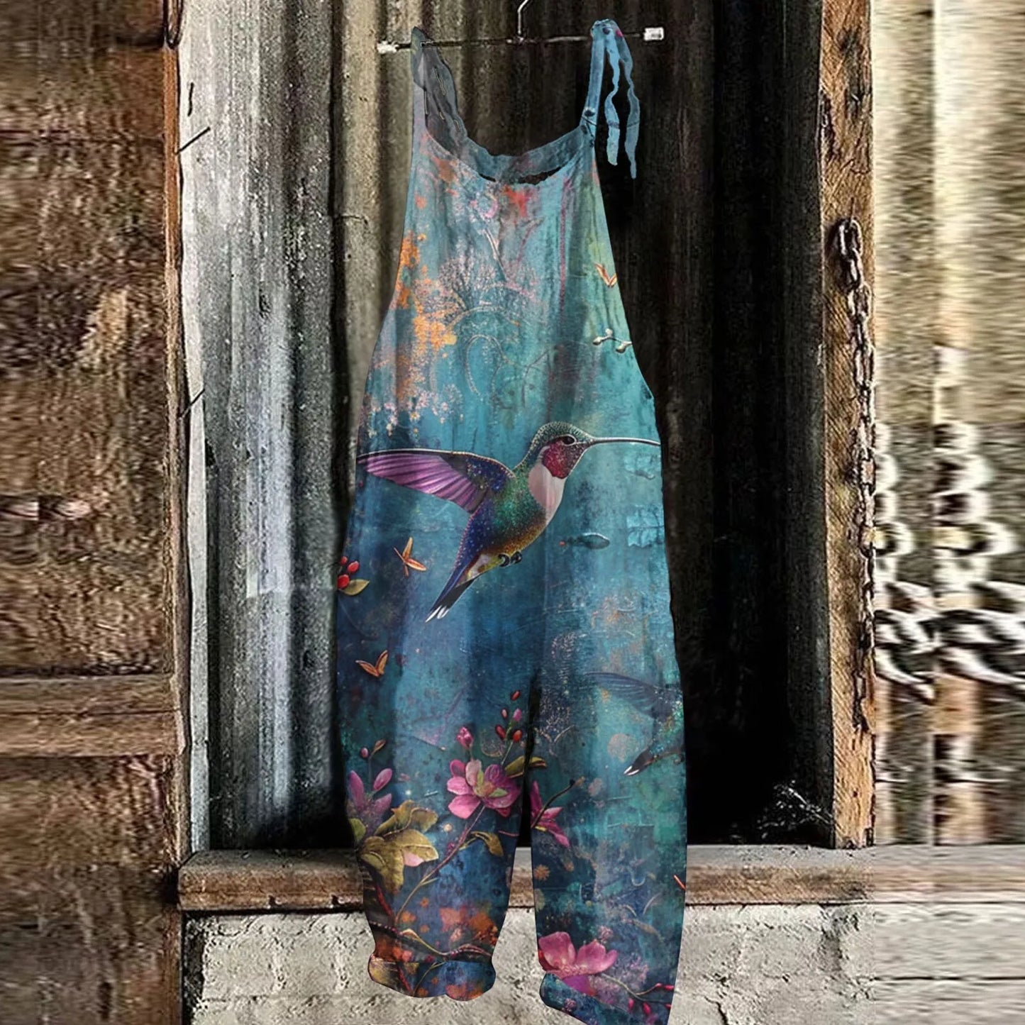Floral Print Womens Jumpsuit Casual Loose Shoulder Strap