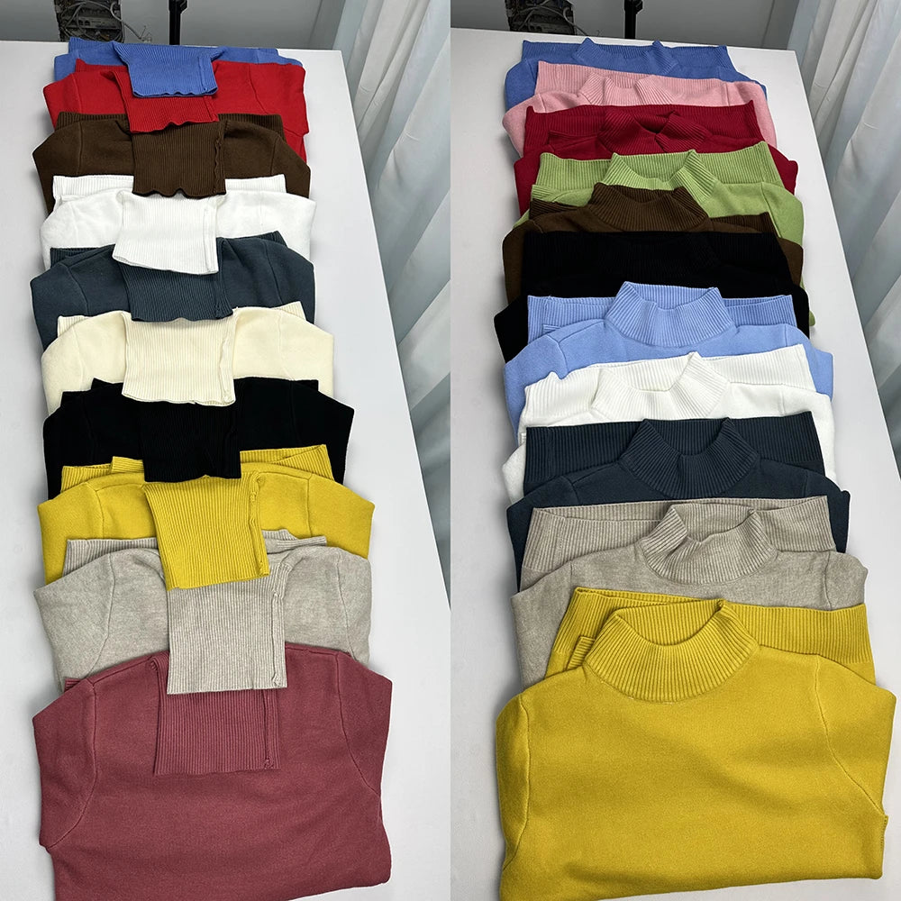 Women Turtleneck Velvet Lined Knit Sweater Thick Warm