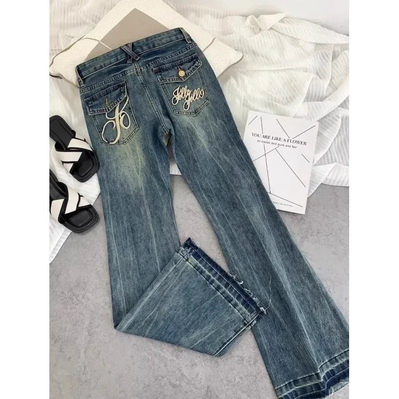 American Retro Low Rise Jeans Embroidered Bell Bottoms