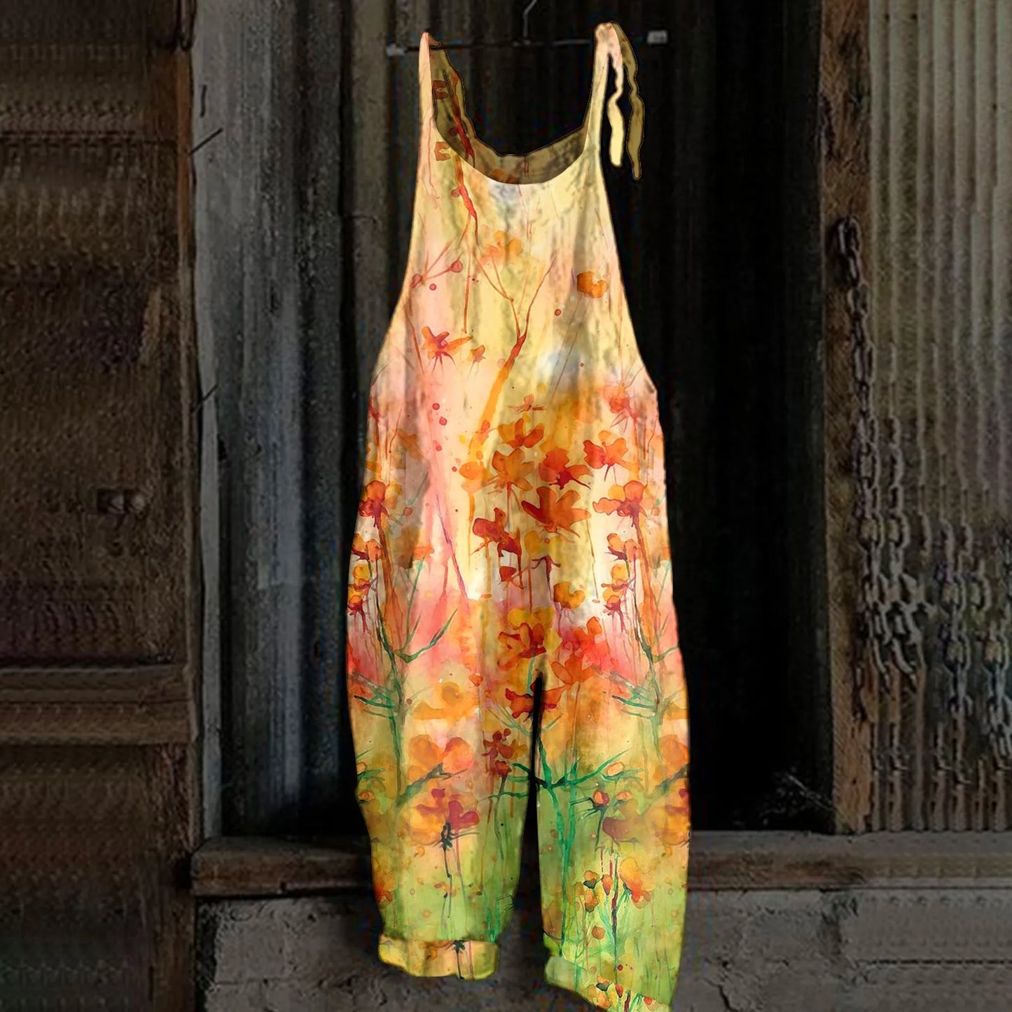 Womens Jumpsuit Print Casual Vintage Cotton Linen Summer