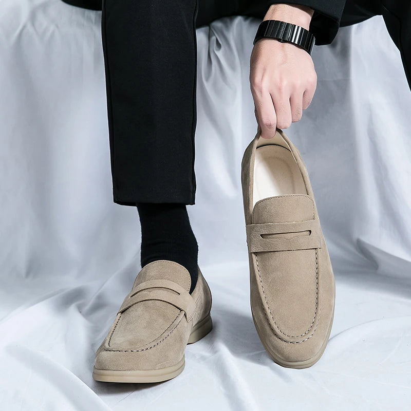 Spring Suede Loafers For Men Breathable Slip On Moccasins
