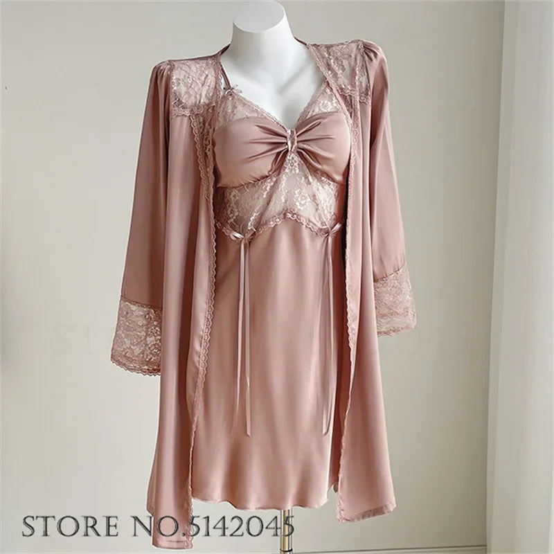 Temptation Lace Nightgown And Robe Set Satin Sleepwear
