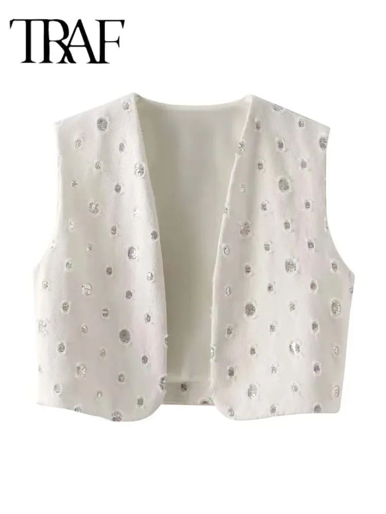 Traf Elegant Sequin Skirt Set For Women 2 Piece Vest Suit