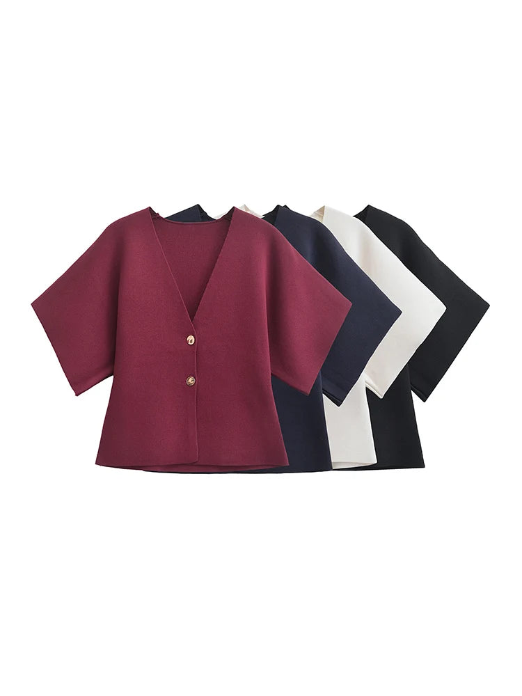 Autumn European American Style Knitted V Neck Top Women