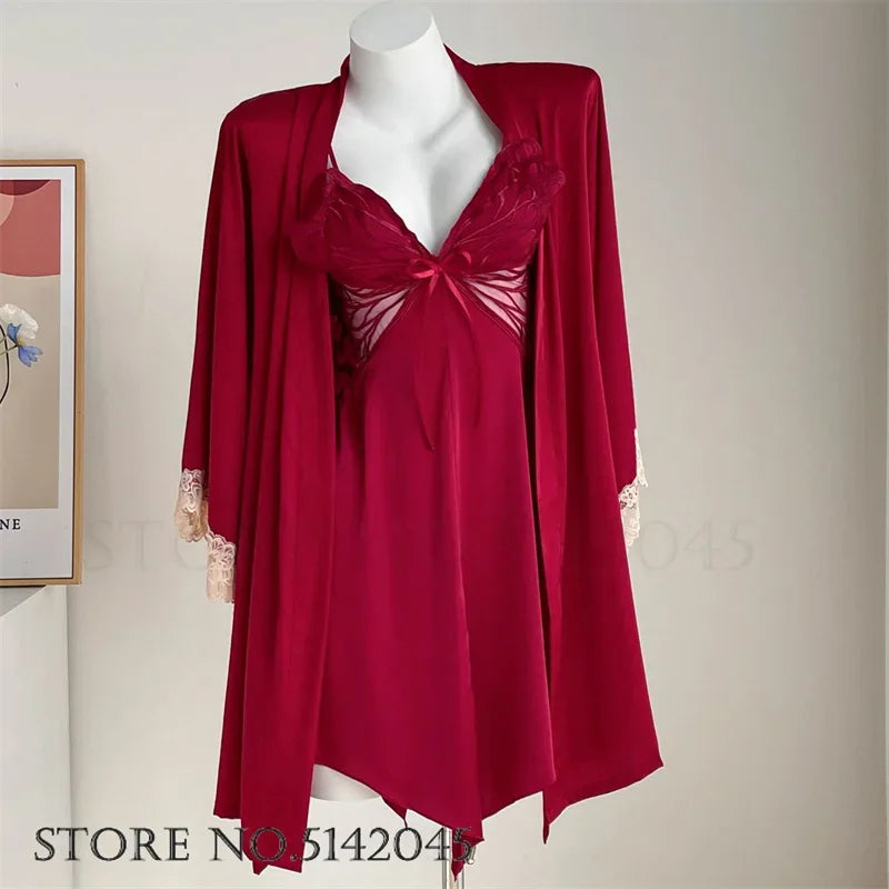 Temptation Lace Nightgown And Robe Set Satin Sleepwear