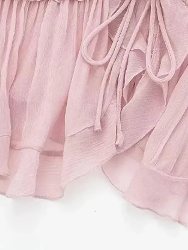 Trza Women Semi Sheer Tank Top With Ruffled Front Backless