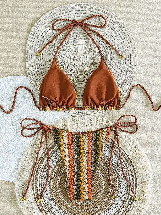 Crochet Halter Bikini 2025 Knitted Swimwear For Women