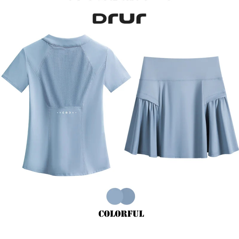 DRUR 2 Piece Tennis Skirt Set Women Summer Sports Outfit