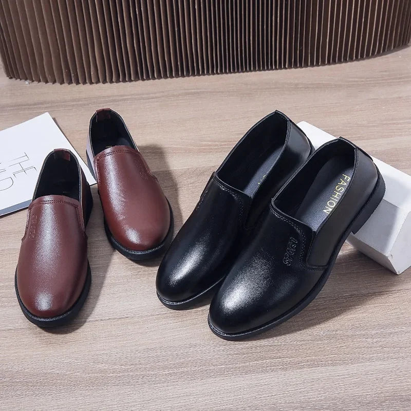 Breathable Leather Shoes For Young Men Round Toe Korean